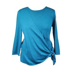 J. JILL Wrap Front Sweater Tie Drape Persian Blue Medium Cotton Cashmere Blend